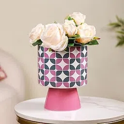Nestasia Pink & White Ceramic Decorative Flower Vase with St& – Elegant Flower Vase for Home Décor, Living Room, Office, & Wedding-picture-11