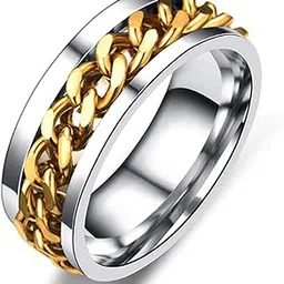 sorellaz Sorella'z Mens Stainless Steel Golden Chain Ring-picture-53