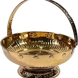 Generic Brass Flower Basket for Pooja/Worship, Decorative Pooja Basket with Handle-image-24