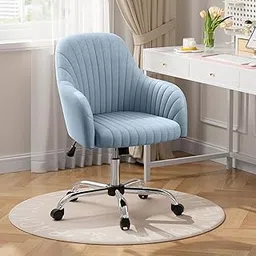 Warmiehomy Velvet Desk Chair for Home Office, Modern Adjustable Swivel Task Chair, Women Vanity Chairs with Arm Rest for Bedroom Dressing Room, Light Blue-picture-25