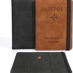 hadrnahkb Passport Holder Cover Wallet Case Leather Card Case Passport Book Holders Travel Must Haves Travel Accessories, Black + Brown-picture-26