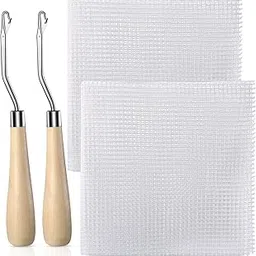 WILLBOND 2 Pieces Blank Rug Hooking Mesh Latch Hook Mesh Canvas Kit with 2 Pieces Wooden Bent Tool for DIY Tapestry Canvas(59 x 39 Inches)-picture-24