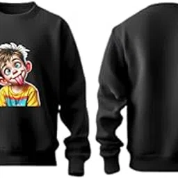 Cartoon Print Cotton Sweatshirt, Black, 320gsm Brushed Loopknit, Ultra Soft Pre-Shrunk, S-XXL, Vegan Friendly, 88% Cotton 12% Polyester image 1
