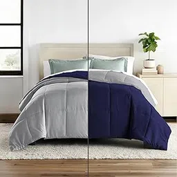 Machine Washable All Season Comforter 150 Gsm Ac Duvet/Ac Blanket Double Bed Soft & Breathable Microfiber Lightweight (90" X100" Inches) - Double Bed Comforter - Navy Blue/Silver Grey Color-image-55