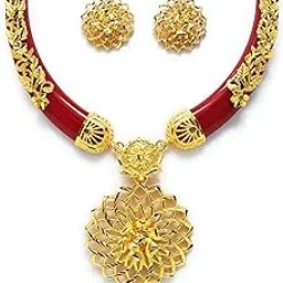 new jessoreswari jewellers Red Gold Plated Necklace Jewellery Set for Women-picture-46