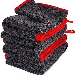 Auto Hub Heavy Microfiber Cloth for Car Cleaning and Detailing, Twiste Loop, Extra Thick Plush Microfiber Towel Lint-Free, 600 GSM (Size 60cm x 40cm)/Pack of 4, Color: Grey-picture-16