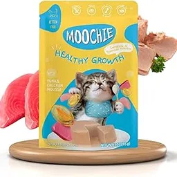PETS EMPIRE Moochie Tasty Wet Cat Food, Grain Free Cats Gravy Meal, Healthy Growth Tuna Mousse with Chicken, No Artificial Flavours Kitten Food, Non-Vegetarian Cat Foods Pouch (85 g X 12 Pouches)-picture-12