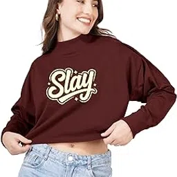 blueficus Women Cotton Blend Crop Sweatshirt with Slay Print | High Neck Graphic Pullover | Trendy Winter Casual Wear for Women & Girls-picture-13