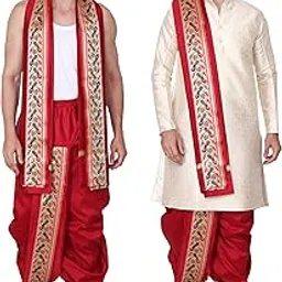 rameshwaram fabrics Kurta for Men with Readymade Dhoti with Stole Set-picture-55