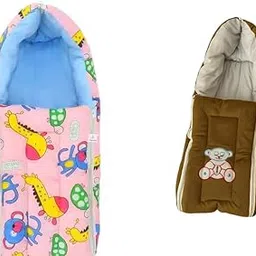 QOC 3-in-1 Baby Sleeping Bag & Carry Nest Combo | Unisex Bedding Set for Newborns 0-3 Months | Animal Print (Pink) & Velvet (Brown)-picture-11