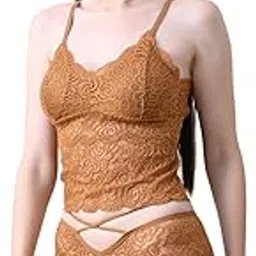 da intimo Women’s Lace Bralette & Panty Set | Lightly Padded Non-Wired Full Coverage Bra with Criss-Cross Straps & High-Rise Lace Panty | Lingerie Set – Comfortable & Stylish (Mustard, 34C)-picture-28