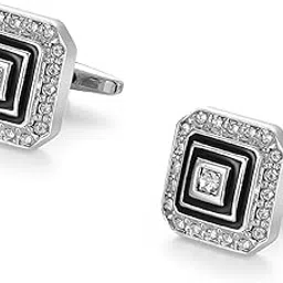 peora Silver Plated Crystal Studded Cufflinks Classic Formal Accessories Jewellery for Men-picture-39