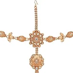 spargz Floral Alloy Festive Gold Plated Kundan Matha Patti For Women-picture-34