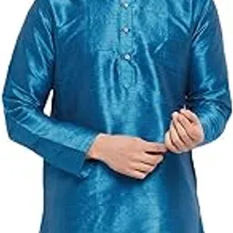 vm Vastramay Men's Turquoise Silk Blend Banarasi Kurta, Full Sleeve, Mandarin Neck, Regular Fit, Festive, Soft Comfortable Feel, Solid Design for Traditional Occasions-picture-18