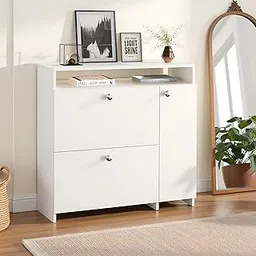 FURNEASER Arlo Modern Shoe Storage Cabinet with Shelves, Wooden Organiser Stand, 16 Pairs Storage Capacity (White)-picture-11