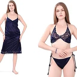 kenz blue Women Lace Lingerie Babydoll V Neck Nightwear Sweet Chemise Nightie with Panty Chrismas Bikini Girlfriend Wife Babydoll Valentine Festival (Blue)-picture-14