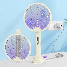 Electric Bug Zapper Foldable Racket, White, Dual Layer Mesh Grid, USB Rechargeable, LED Display, Indoor Outdoor Fly Swatter-picture-10