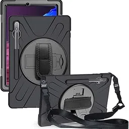 ProElite Rugged 3 Layer Armor case Cover for Samsung Galaxy Tab S7 FE/S8 Plus/S7 Plus 12.4 Inch SM-X800/X806/T970/T975/T976 with SPen Holder, Hand Grip and Rotating Kickstand, Black-picture-26