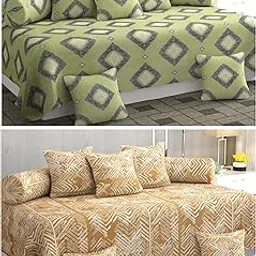 Zayva Home Combo Heavy Glacecotton Diwan Set Cover, 2 Single Bedsheet, 4 Bolster and 10 Cushion Covers, 16 Pc Set-picture-13