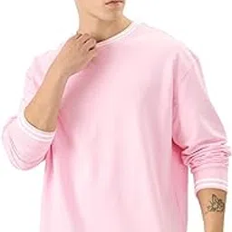 the souled store Solids: Pastel Pink Men and Boys Round Neck Full Sleeve Cotton Oversized T-Shirts-picture-39