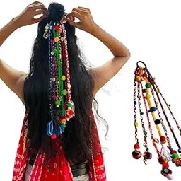 VRAJ SALES0™ Navratri Look Hair Braids with Rubber Bands Girl and Women, Hair Accessory for Everyday Style & Rainbow Color Braids Extensions | Boho Chic Style (Multicolour) 1 PCS-picture-19