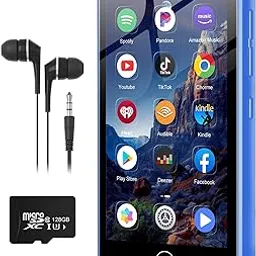 144GB MP3 Player with Bluetooth and WiFi,MP3 & MP4 Players with 4.02-inch Touchscreen and Speaker,Spotify Music Players with Pandora,Audible,Amazon Music,Spotify,Play Store,Up to 512GB（Blue）-image-3