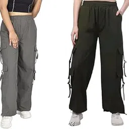 dpl groups Women's parashuit ns Cargo Pants with 6 Pockets, Elastic Waist, Available in Combo Pack 2-picture-17