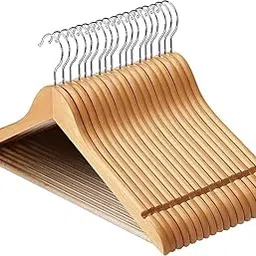 Amazon Brand – Umi Wooden Cloth Hanger for Wardrobe Dry & Wet Hangers Non-Slip Cut Notch Bar 360 Degree Swivel Hook Space Saving Clothes Hanger for Shirts Pants Coats Skirts Saree 5 Pcs - Beige-image-6