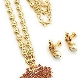 sasitrends Gold Plated Brass 18 Inches Short Pearl Chain with Small Pendant and Tiny Earrings for Women & Girls-picture-24
