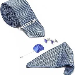 louis stitch Mens Italian Style Silk Necktie Gift Combo Set With Pocket Square Cufflinks Brooch Tie (Suit Accessories) (Prague)-picture-16