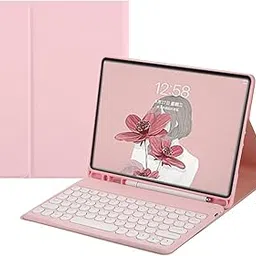 iPad Air 5th Generation 2022/ 4th Generation 10.9" Keyboard Case Round Keys Cute Color Keyboard Colorful iPad Air5 Air4 iPad Air 5 Round, Separable Keyboard Cover with Apple Pencil Storage (Pink)-image-31