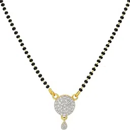 ibdaa White American Diamond & Cubic Zirconia Mangalsutra Necklace for Women Black Beaded Chain, Elegant Stone Pendant, Ideal Bridal– 22 cm-picture-36