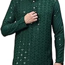 luxrio Men's Cotton Blend Sequence Self Embroidered Schifli Textured Long Kurta Full Sleeves - Casual Ethnic Wear-picture-36