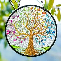 H&D HYALINE & DORA Tree of Life Stained Glass Window Hanging Colorful Suncatchers Sun Catcher Wall Hanging Decor Gifts for Mom,Grandma-picture-37