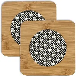 HOKIPO® Eco-Friendly Bamboo Wooden Coasters for Home Pan Pot Holder for Dining Table Heat Pad for Kitchen - Pack of 2 (AR2922)-picture-15