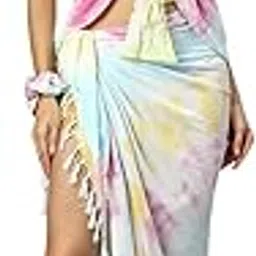 noroke Women's Premium Beachwear Tie-Dye Pink Sarong With Top | Swimwear Sarong Cover up | Tie-Dye Beach Co-ord Set for Women | (Free Size-Fits from S to XXL)-picture-38