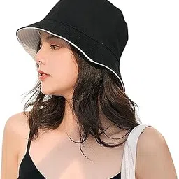 Tomorrow Fashion Reversible Bucket Hat for Women, Men & Teens | 2-in-1 Black & Cream Beach Sun Hat | Lightweight Travel Fisherman Cap for Outdoor, Summer & Vacation-image-9