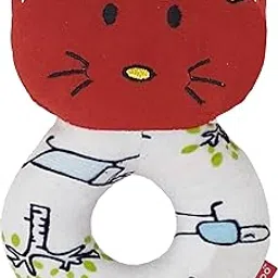pikipo Plush Kitty Face Rattle Soft Toy with Round Handle (Red) - Toddlers-picture-15