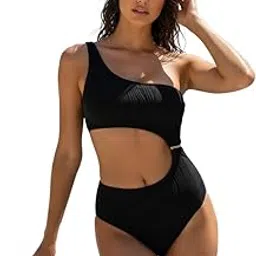 One Shoulder Women Swimsuits Sexy One Piece Tummy Control Bathing Suits Cutout Monokini Swimwear-image-4