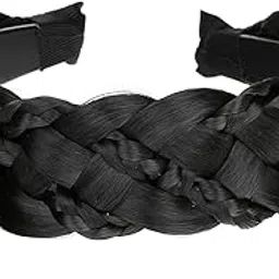 PARTYCART 5 BLACK Strands Headband Synthetic Hair Plaited Headband Braid Braided With Teeth Hair Band Accessories for Women Girl-picture-56