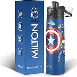 Milton Marvel Mighty 600 Thermosteel ISI Certified Water Bottle, 500 ml Stainless Steel, 24 Hr Hot and Cold, Leak Proof, Vacuum Insulation, for Office, School, Gym, Blue Captain America-picture-23