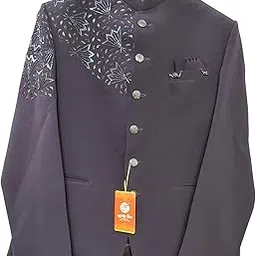 Men's Designer Indo-Western Blazer – Ethnic Embroidered Jodhpuri Coat with Mandarin Collar and Pocket Square Wine-picture-37