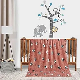 Florida Unisex Baby Blanket for 0–5 Years | 290 GSM Flannel | Soft Panda Print | Crib Blanket Size 110x140 cm | Mauve-picture-28