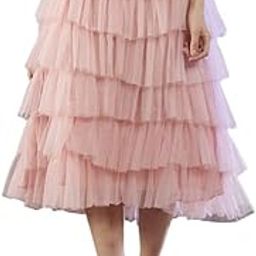 neudis Women Pink Solid Soft Net Tiered Midi Skirt-picture-21