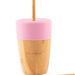 Eco rascals Bamboo Cup with Reusable Straw and Silicone Lid - Transition Cup for Babies & Kids, BFA Free Training Cup, Perfect for Smoothies, Juice & Milk Big Cup 210 ml - Pink-picture-29