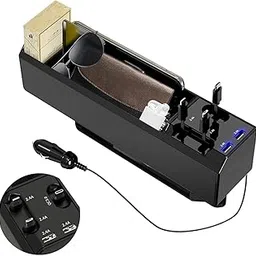Car Seat Gap Filler Organizer with 2 USB Ports and 3 Charging Cable of Type C, iOS, Micro USB, Multifunctional Storage Box Advanced Console Space Cards, Wallet, Coins, Keys, Mobile, Glasses etc.-picture-10