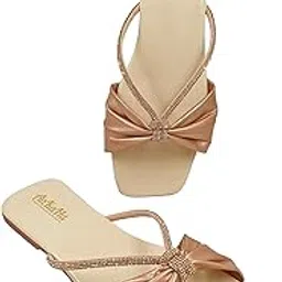 ankahu flats for women stylish model fashion Embellished Open Toe Flats casual daily use Beige cream white Golden Sultan rainbow square toe ladies chappal footwear-picture-10