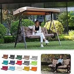 LCYY.TG Porch Swing Cushions, Outdoor Swing Replacement Cushions 3 Seater with Backrest, Waterproof Bench Cushion with Ties,for Patio,Porch, Garden,Backyard (Khaki 60 * 40 in)-image-2