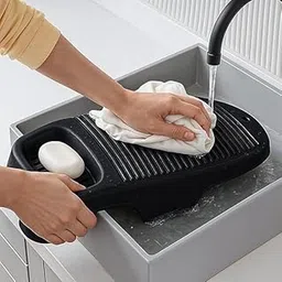 U-MAX Plastic Laundry Washboard with Soap Holder - Hand Wash Scrubbing Board for Clothes - Compact, Durable, Non-Slip Design - Ideal for Delicates & Baby Clothes (Black)-picture-24