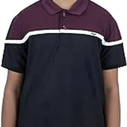 bhakti basket Men's Polo T-Shirt, Black and Burgundy, Color Block Design with White Stripe, Short Sleeve, Casual Wear-picture-35